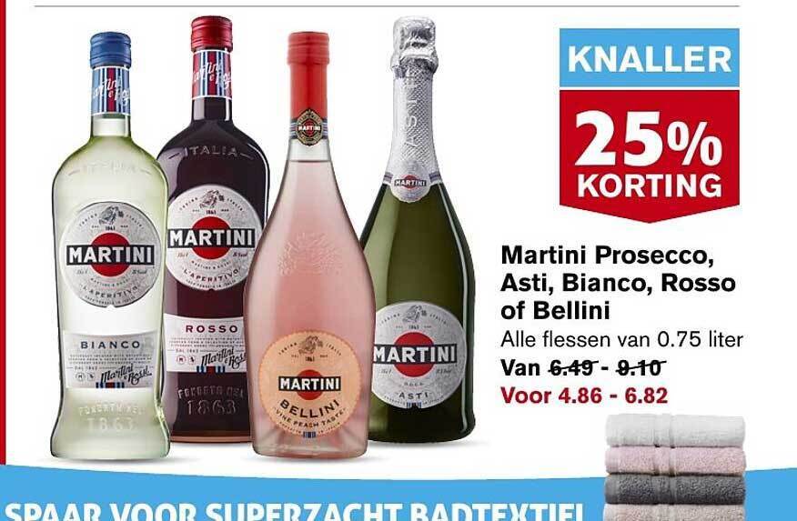 Martini prosecco, asti, bianco, rosso of bellini aanbieding bij Hoogvliet