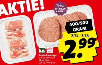 Boni Runderhamburger of slavink pak ca 400 gram aanbieding