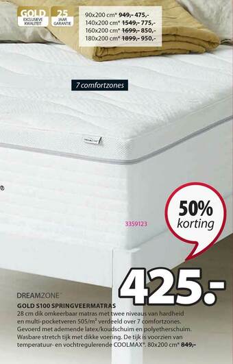 Jysk Dreamzone Gold S100 Springveermatras 50% Korting aanbieding