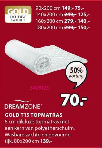 Jysk Dreamzone Gold T15 Topmatras 50% Korting aanbieding