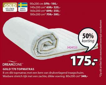 Jysk Dreamzone Gold T70 Topmatras 50% Korting aanbieding