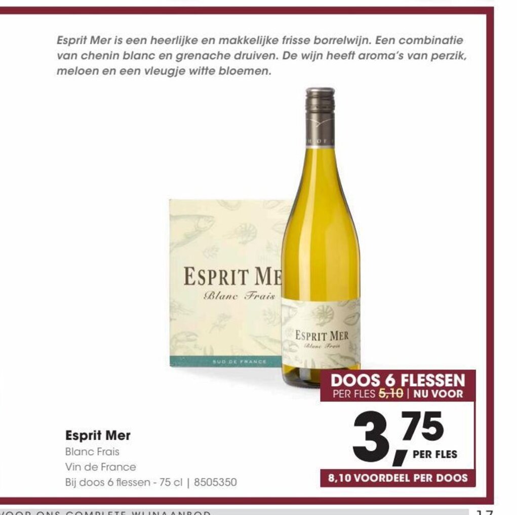 Esprit Mer 6 flessen 75 cl aanbieding bij HANOS