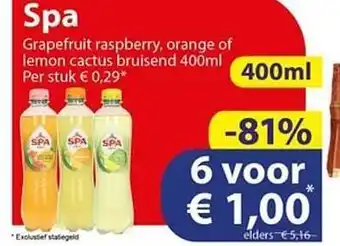 Die Grenze Spa grapefruit raspberry, orange of lemon cactus bruisend 400ml aanbieding