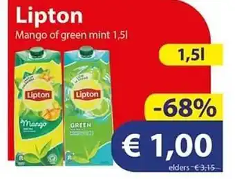 Die Grenze Lipton mango of green mint 1,5l aanbieding