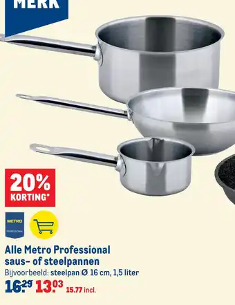 Makro Alle Metro Professional saus- of steelpannen 16 cm 1.5 liter aanbieding