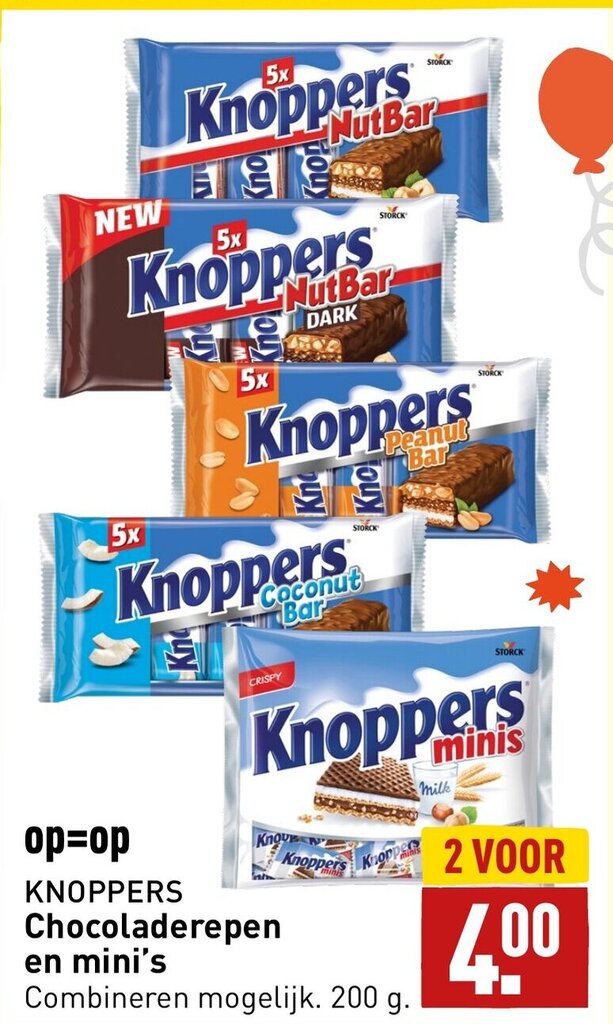 Knoppers chocoladerepen en mini's 200g aanbieding bij ALDI