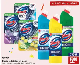 ALDI Glorix toiletblok en bleek 750ml aanbieding