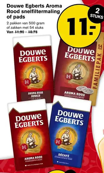 Hoogvliet Douwe egberts aroma rood snelfiltermaling of pads 500g 2 stuks aanbieding