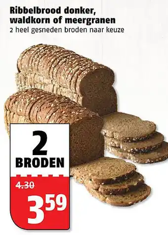 Poiesz Ribbelbrood donker, waldkorn of meergranen aanbieding