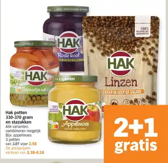 Albert Heijn Hak potten 330-370 gram en stazakken aanbieding