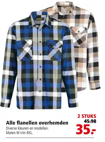 Welkoop Alle flanellen overhemden Maten M t/ 4 XL aanbieding