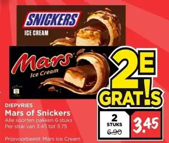 Vomar Voordeelmarkt Mars of Snickers 2 stuks aanbieding