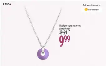 Lucardi Stalen ketting met amethyst aanbieding