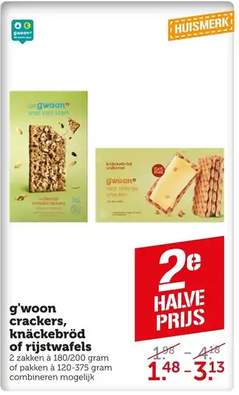 Coop G'woon crackers, knackebrod of rijstwafels 180g aanbieding