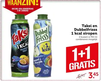 Coop Taksi en dubbelfriss 1kcal siropen 750ml aanbieding