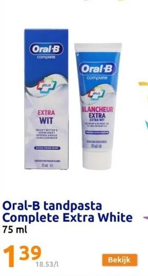 Action Oral-b tandpasta complete extra white aanbieding