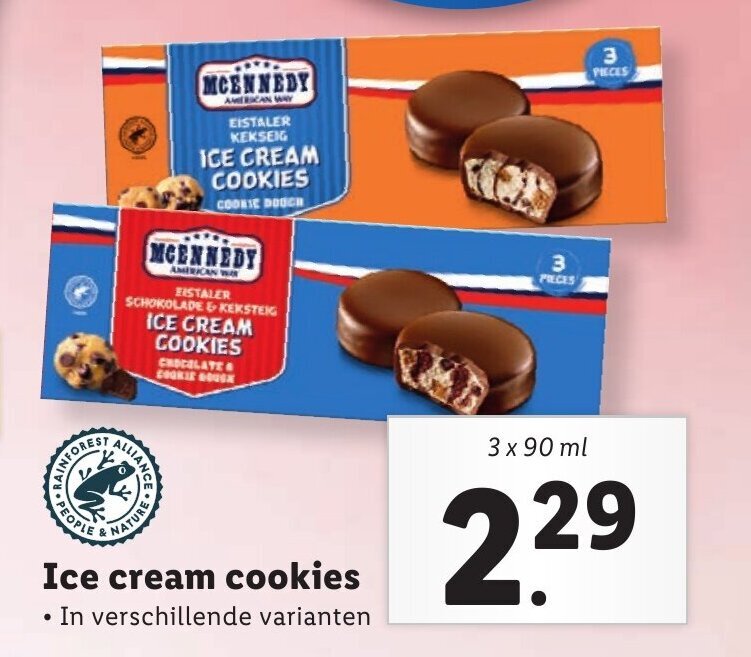Ice cream cookies 3 x 90ml aanbieding bij Lidl