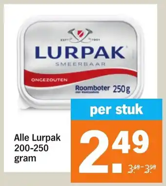 Albert Heijn Alle lurpak 200-250 gram per stuk aanbieding