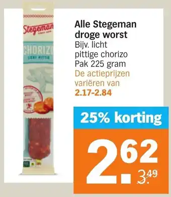 Albert Heijn Alle stegeman droge worst pak 225 gram aanbieding