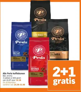 Albert Heijn Alle perla koffiebonen 3 zakken a 500 gram aanbieding