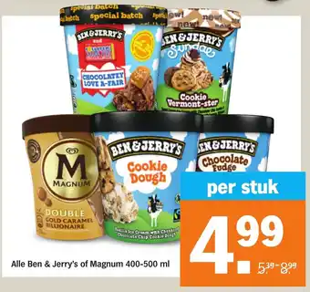 Albert Heijn Alle ben & jerry's of magnun 400-500 ml per stuk aanbieding