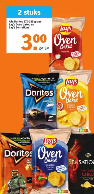 Albert Heijn Alle doritos 170-185 gram, lay's oven baked en lay's sensations 2 stuks aanbieding