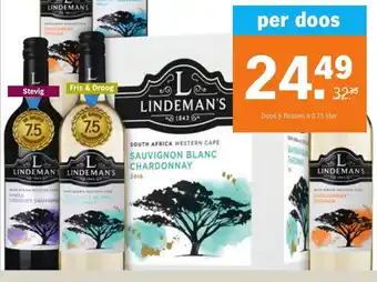 Albert Heijn Alle lindeman's doos 6 flessen a 0,75 liter per doos aanbieding