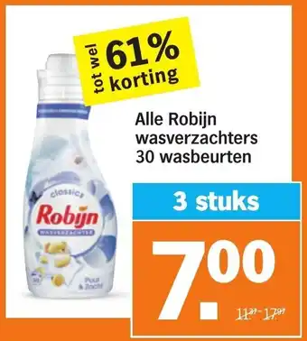 Albert Heijn Alle robijn wasverzachters 30 wasbeurten 3 stuks aanbieding