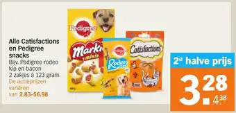 Albert Heijn Alle catisfactions en pedigree snacks 2 zakjes a 123 gram aanbieding