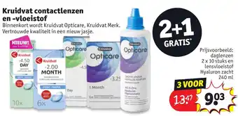 Kruidvat Contactlenzen en -vloeistof prijsvoorbeeld: daglenzen 2 x 10 stuks en lensvloeistof hyaluron zacht 240 ml, 3 voor aanbieding