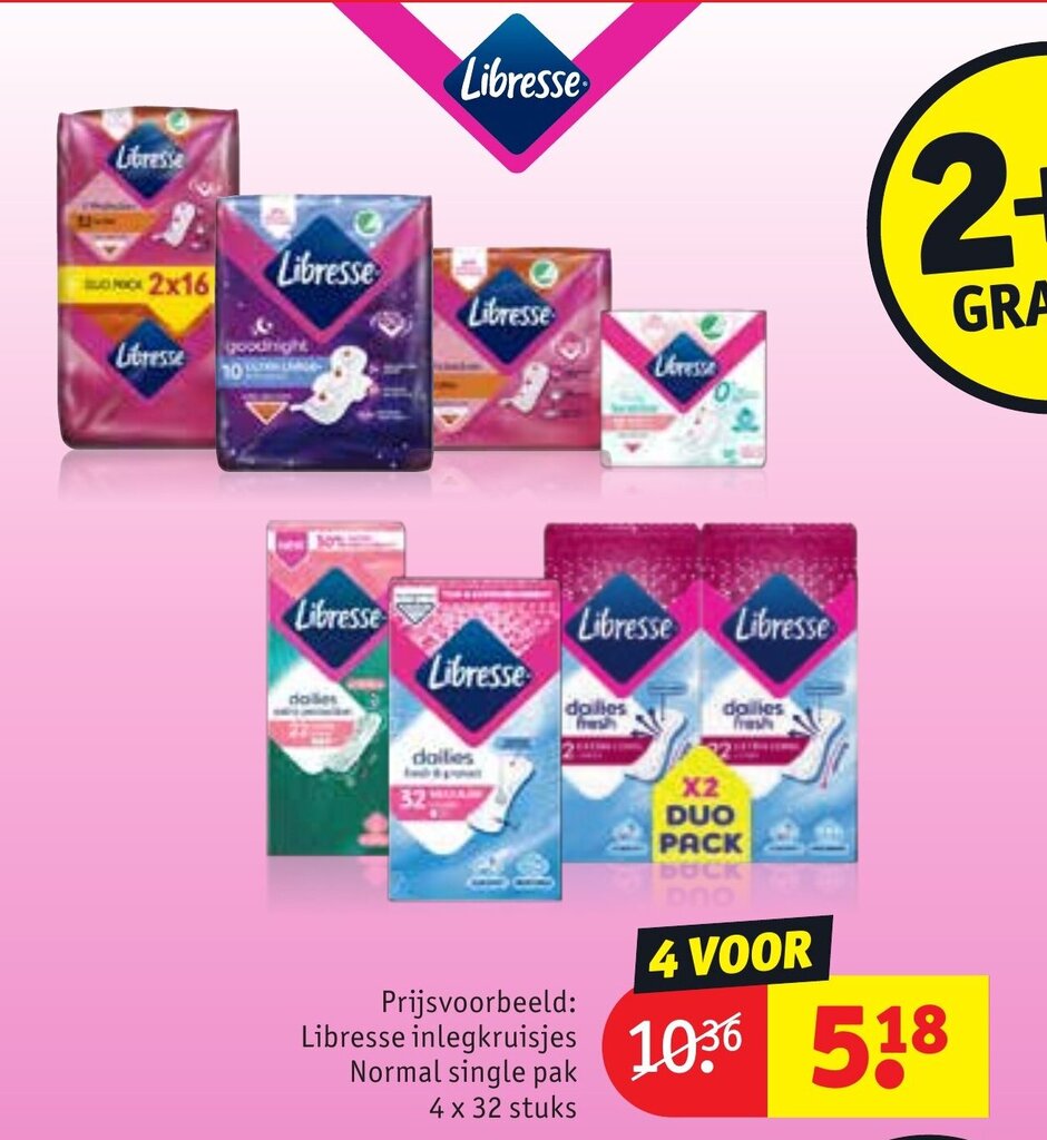 Libresse inlegkruisjes normal single pak 4 x 32 stuks aanbieding bij