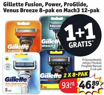 Kruidvat Gillette fusion, power, proglide, venus breeze 8-pak en mach3 12-pak 1+1 gratis aanbieding