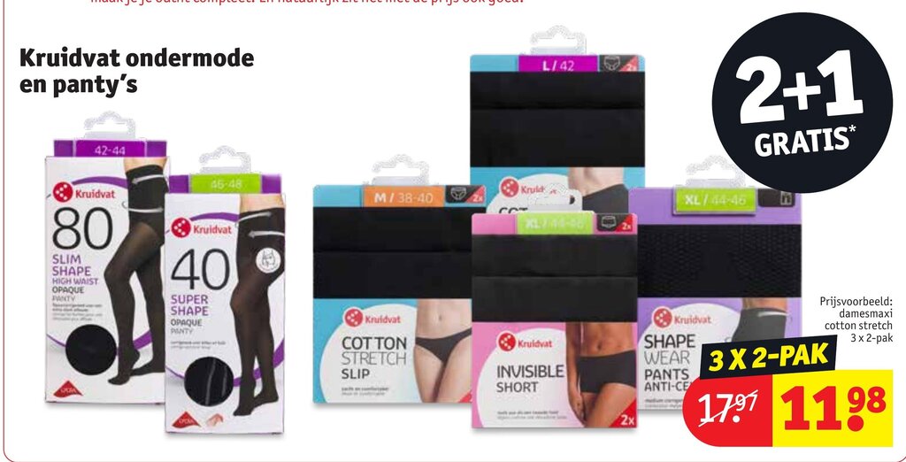 Kruidvat ondermode en panty's 2+1 gratis aanbieding bij Kruidvat
