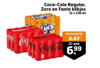 Trekpleister Coca-cola regular, zero en fanta blikjes 12 x 330ml aanbieding