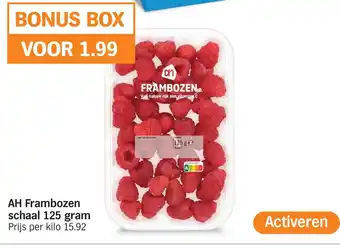 Albert Heijn Ah frambozen schaal 125 gram aanbieding