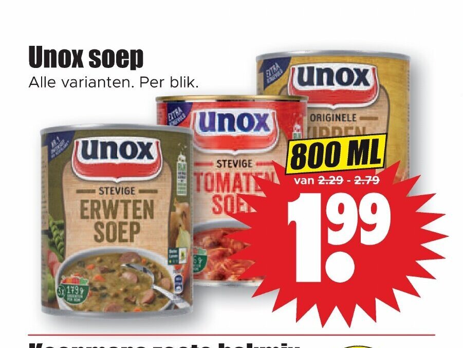 Unox soep 800 ml aanbieding bij Dirk
