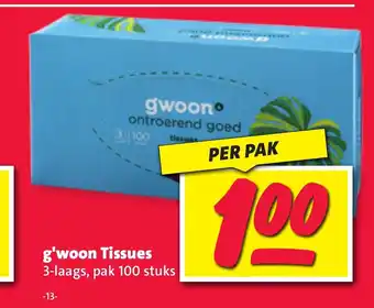 Nettorama G'woon Tissues 3-laags, pak 100 stuks aanbieding