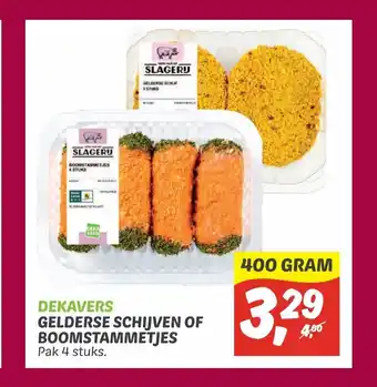 Dekamarkt Dekavers Gelderse schijven of boomstammetjes 400 gram 4 stuks aanbieding