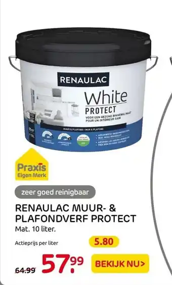 Praxis Renaulac muur- & plafondverf protect 10 liter aanbieding