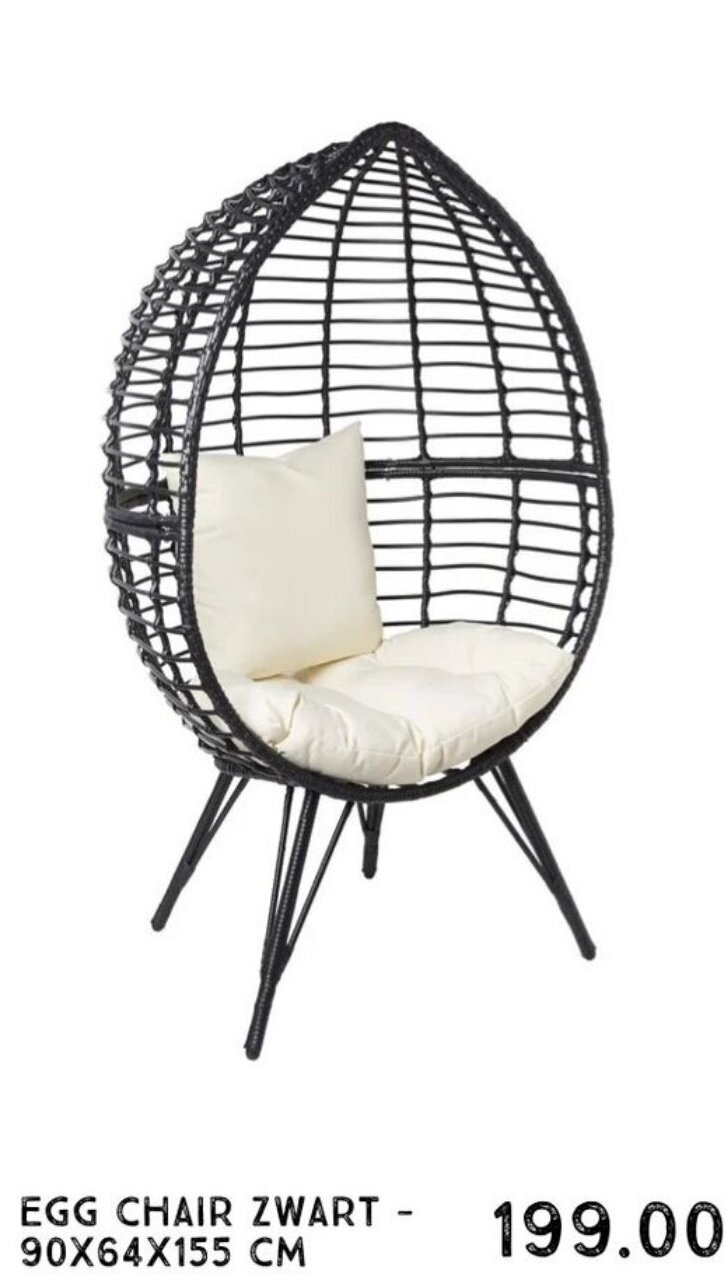 Egg chair zwart 90 x 64 x 155cm aanbieding bij Xenos