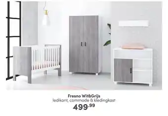 Baby & Tiener Fresno wit&grijs : ledikant, commode & kledingkast aanbieding