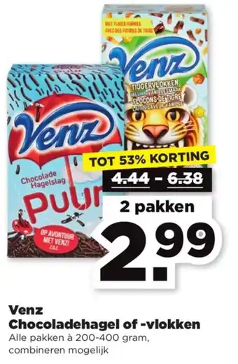 PLUS Venz chocoladehagel of -vlokken 200-400g aanbieding