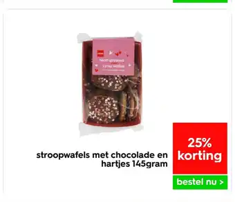 HEMA Stroopwafels met chocolade en hartjes 145 gram aanbieding