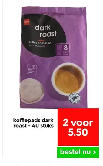 HEMA Koffiepads dark roast - 40 stuks aanbieding