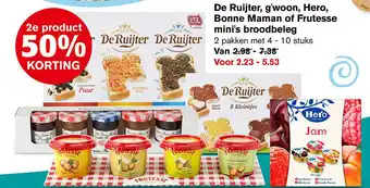 Hoogvliet De Ruijter, g'woon, hero, bonne maman of frutesse mini's broodbeleg aanbieding