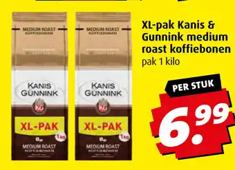 Boni XL-pak kanis & gunnink medium roast koffiebonen pak 1 kilo per stuk aanbieding