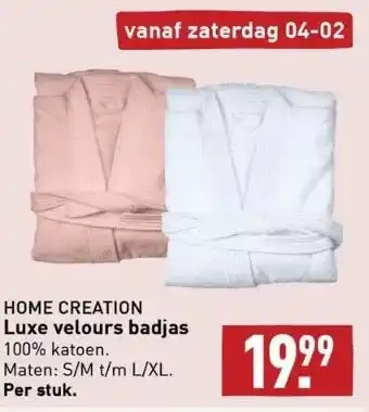 ALDI Home creation luxe velours badjas 100% katoen. maten: s/m t/m l/xl. per stuk. aanbieding