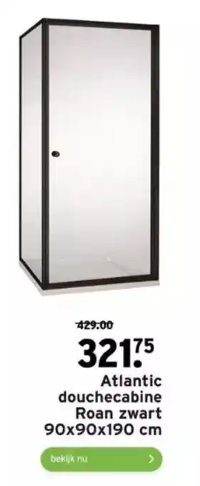 GAMMA Atlantic douchecabine roan zwart 90 x 90 x 190cm aanbieding