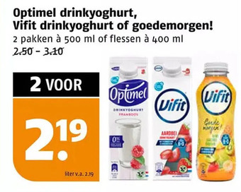Poiesz Optimel drinkyoghurt, vifit drinkyoghurt of goedemorgen! aanbieding