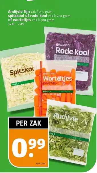 Poiesz Andijvie fijn, spitskool of rode kool of worteltjes aanbieding